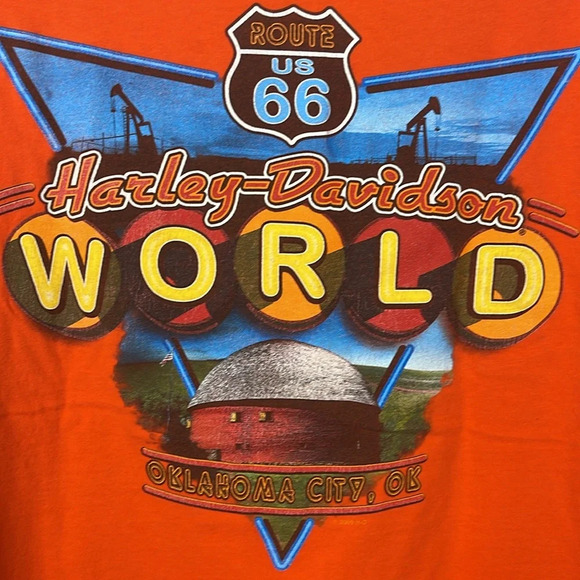 Harley Davidson Pocket Tee-Shirt (Sz 2X) 2009 Color Orange.Oklahoma City,Ok - Picture 1 of 11